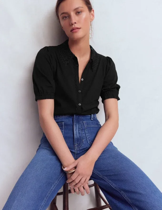 Nessa Broderie Collar Blouse Black Nessa Broderie Collar Blouse Black