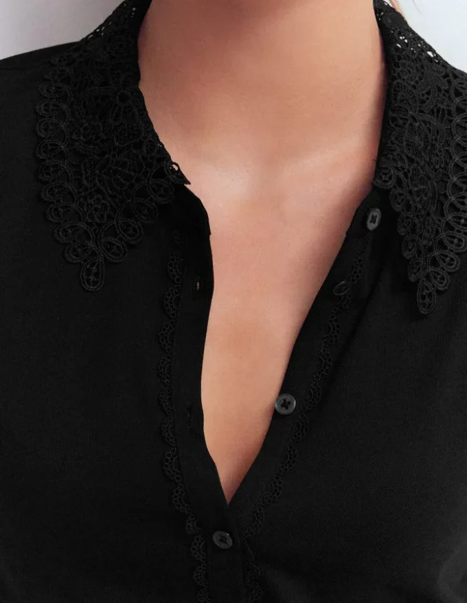Nessa Broderie Collar Blouse Black Nessa Broderie Collar Blouse Black