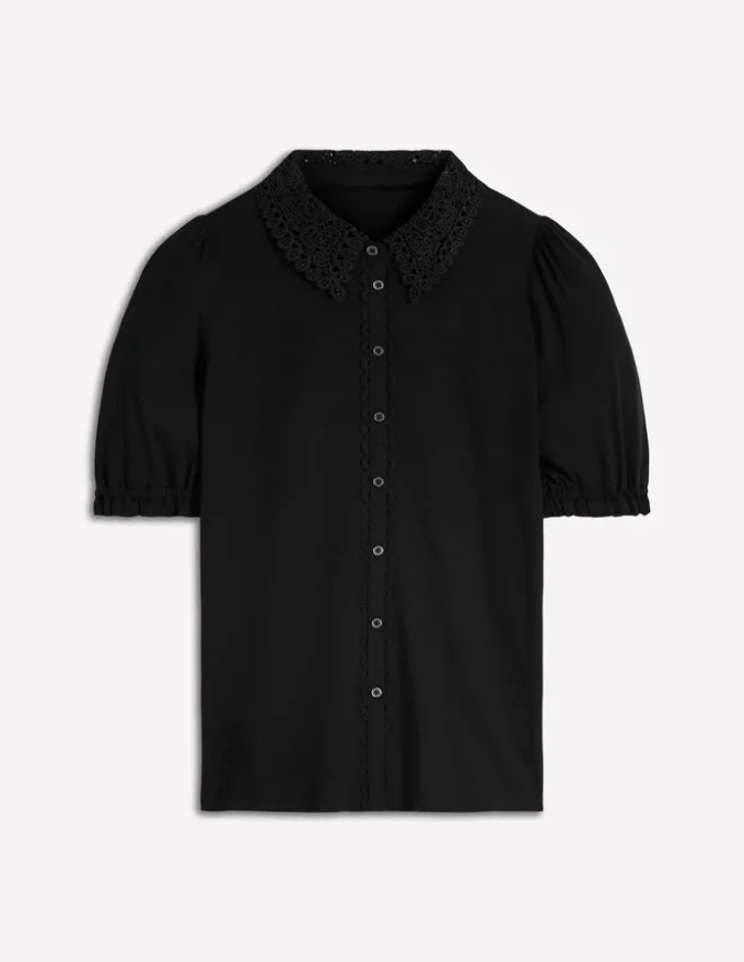 Nessa Broderie Collar Blouse Black Nessa Broderie Collar Blouse Black