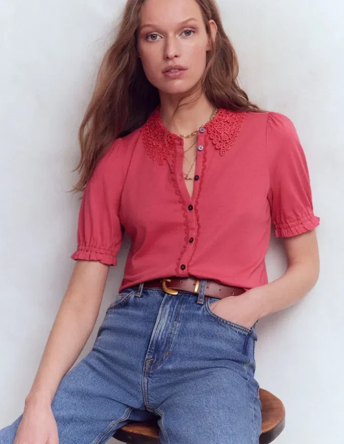 Nessa Broderie Collar Blouse Cherry Blush Nessa Broderie Collar Blouse Cherry Blush