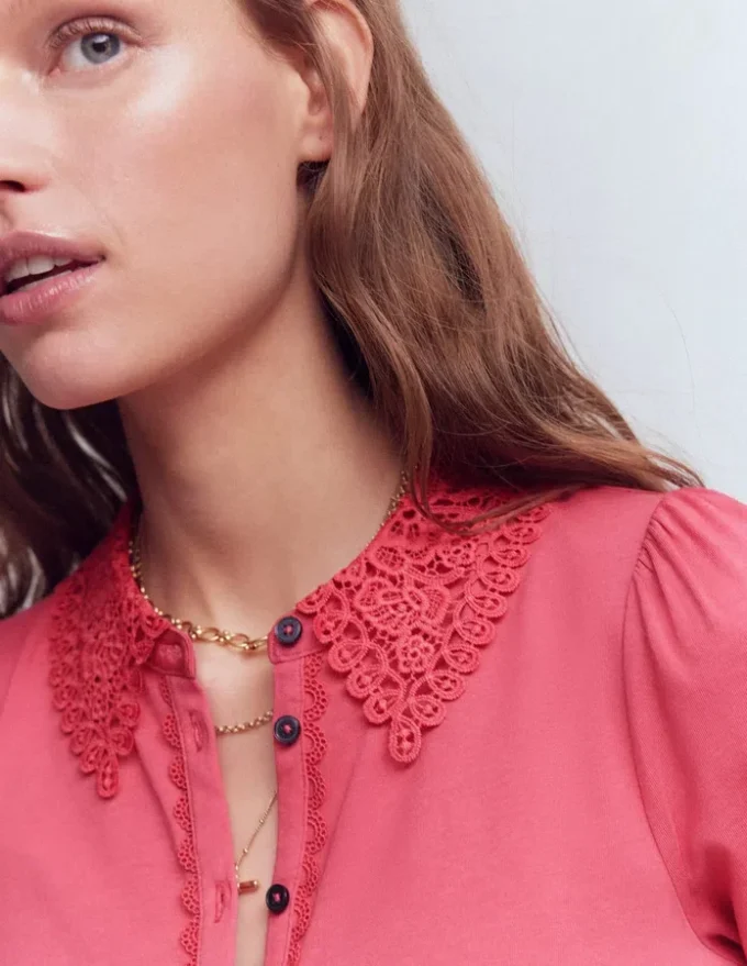 Nessa Broderie Collar Blouse Cherry Blush Nessa Broderie Collar Blouse Cherry Blush
