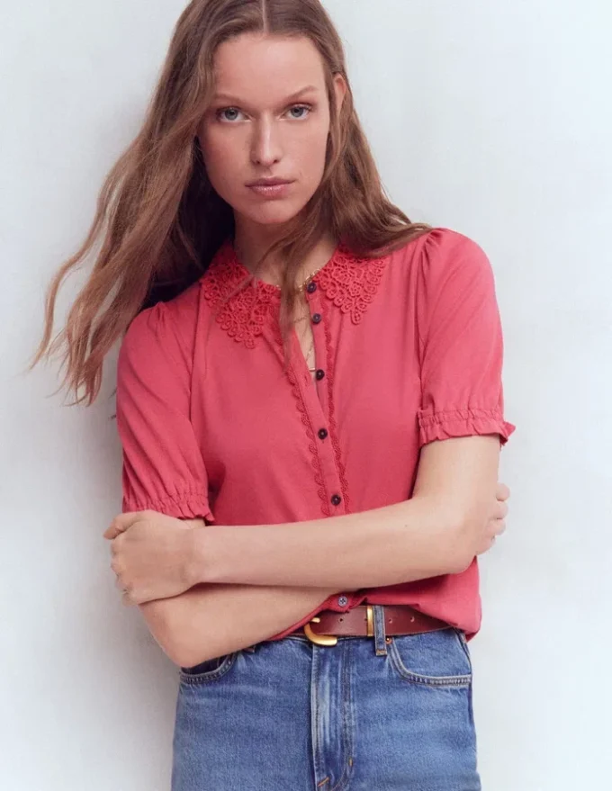 Nessa Broderie Collar Blouse Cherry Blush Nessa Broderie Collar Blouse Cherry Blush