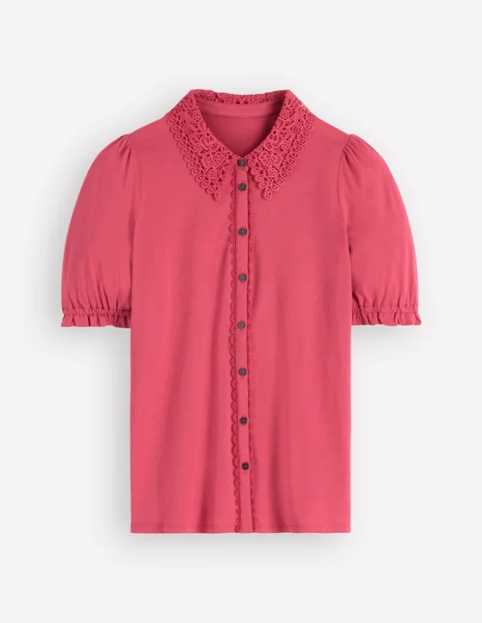 Nessa Broderie Collar Blouse Cherry Blush Nessa Broderie Collar Blouse Cherry Blush