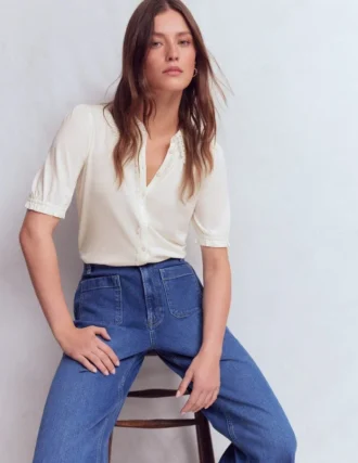 Nessa Broderie Collar Blouse Ivory