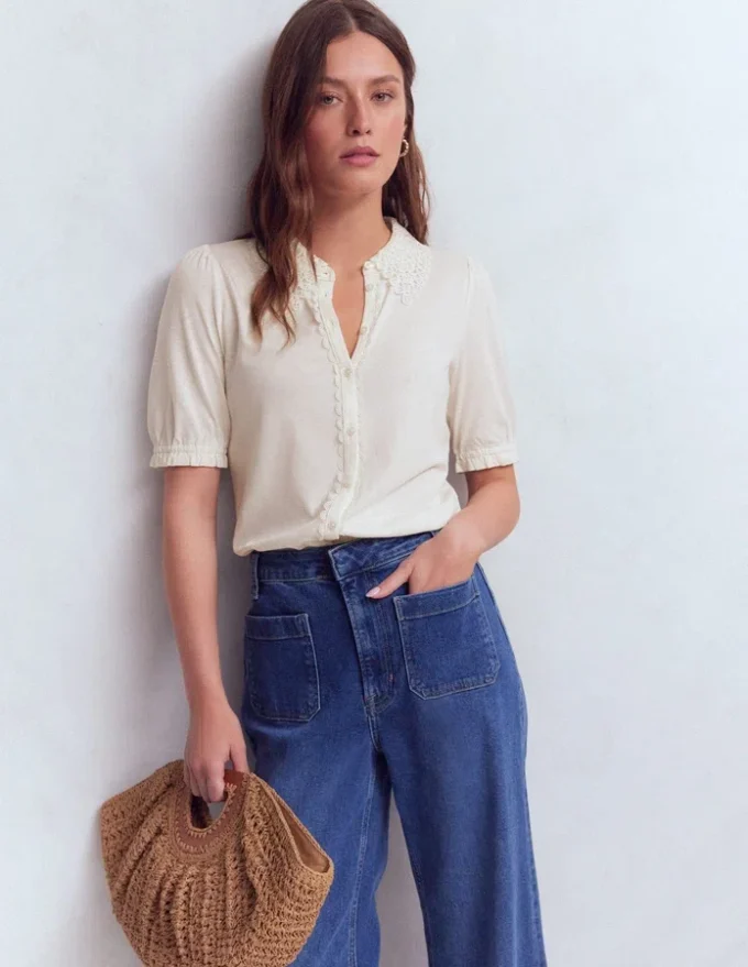 Nessa Broderie Collar Blouse Ivory Nessa Broderie Collar Blouse Ivory