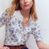 Nessa Broderie Collar Blouse Ivory, Blue Bloom Scatter Nessa Broderie Collar Blouse Ivory, Blue Bloom Scatter
