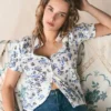 Nessa Broderie Collar Blouse Ivory, Blue Bloom Scatter Nessa Broderie Collar Blouse Ivory, Blue Bloom Scatter