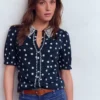 Nessa Broderie Collar Blouse Painted Dot Spaced Nessa Broderie Collar Blouse Painted Dot Spaced