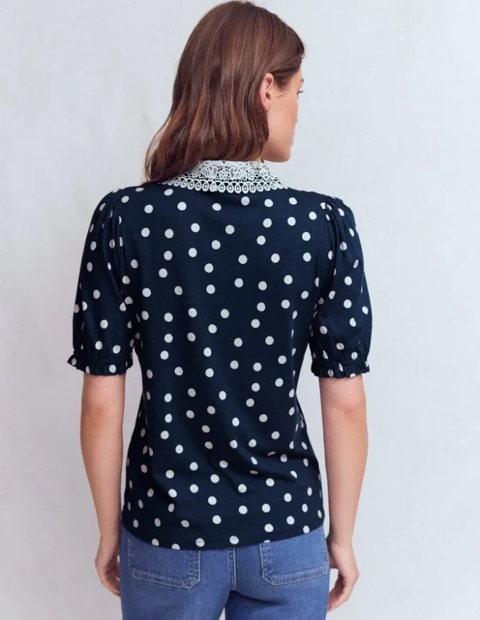 Nessa Broderie Collar Blouse Painted Dot Spaced Nessa Broderie Collar Blouse Painted Dot Spaced
