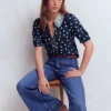 Nessa Broderie Collar Blouse Painted Dot Spaced Nessa Broderie Collar Blouse Painted Dot Spaced