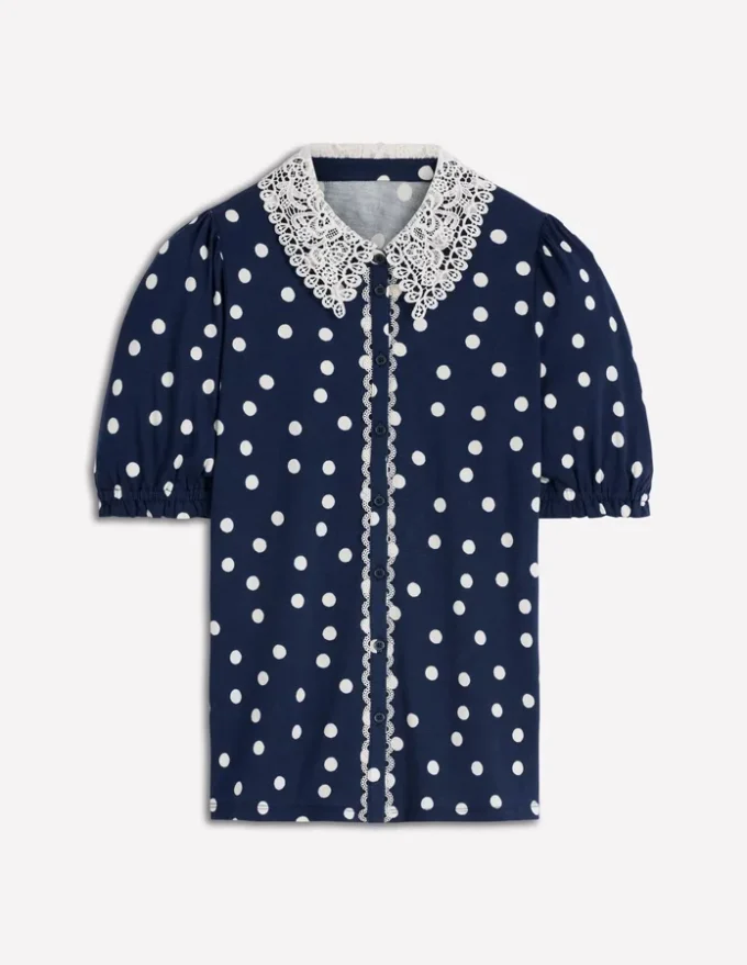 Nessa Broderie Collar Blouse Painted Dot Spaced Nessa Broderie Collar Blouse Painted Dot Spaced