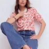 Nessa Broderie Collar Blouse Pink Floral Nessa Broderie Collar Blouse Pink Floral