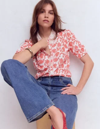 Nessa Broderie Collar Blouse Pink Floral