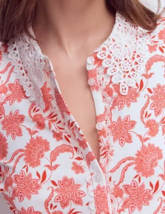 Nessa Broderie Collar Blouse Pink Floral