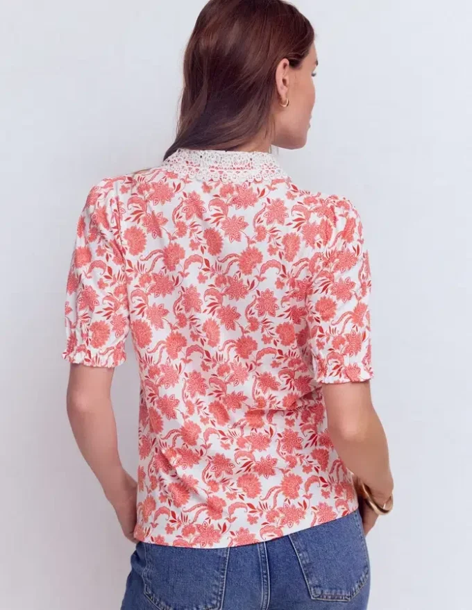Nessa Broderie Collar Blouse Pink Floral Nessa Broderie Collar Blouse Pink Floral