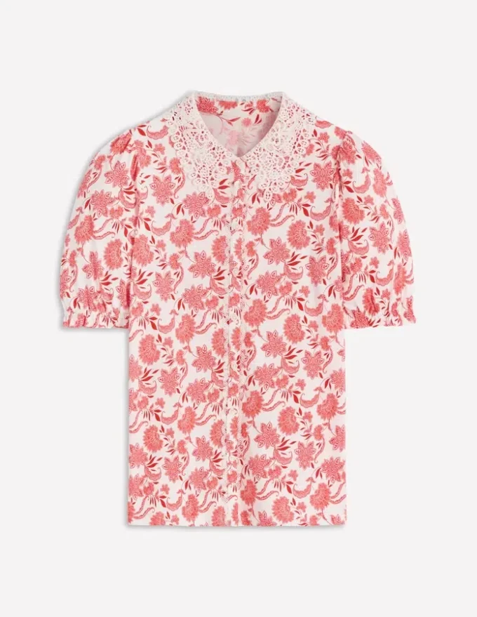 Nessa Broderie Collar Blouse Pink Floral Nessa Broderie Collar Blouse Pink Floral