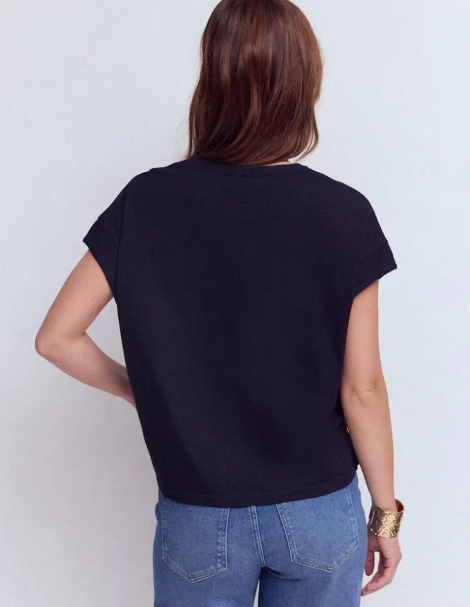 Nina Embroidered Notch T-shirt Navy Embroidery Nina Embroidered Notch T-shirt Navy Embroidery