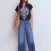 Nina Embroidered Notch T-shirt Navy Embroidery Nina Embroidered Notch T-shirt Navy Embroidery