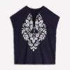 Nina Embroidered Notch T-shirt Navy Embroidery Nina Embroidered Notch T-shirt Navy Embroidery