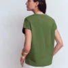 Nina Embroidered Notch T-shirt Safari Green Nina Embroidered Notch T-shirt Safari Green