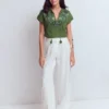 Nina Embroidered Notch T-shirt Safari Green Nina Embroidered Notch T-shirt Safari Green