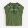 Nina Embroidered Notch T-shirt Safari Green Nina Embroidered Notch T-shirt Safari Green