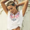 Nina Embroidered Notch T-shirt White – Multi Embroidery Nina Embroidered Notch T-shirt White – Multi Embroidery