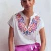 Nina Embroidered Notch T-shirt White – Multi Embroidery Nina Embroidered Notch T-shirt White – Multi Embroidery
