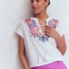 Nina Embroidered Notch T-shirt White – Multi Embroidery Nina Embroidered Notch T-shirt White – Multi Embroidery