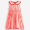 Nostalgic Broderie Dress Neon Coral Seersucker Nostalgic Broderie Dress Neon Coral Seersucker