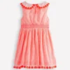 Nostalgic Broderie Dress Neon Coral Seersucker Nostalgic Broderie Dress Neon Coral Seersucker