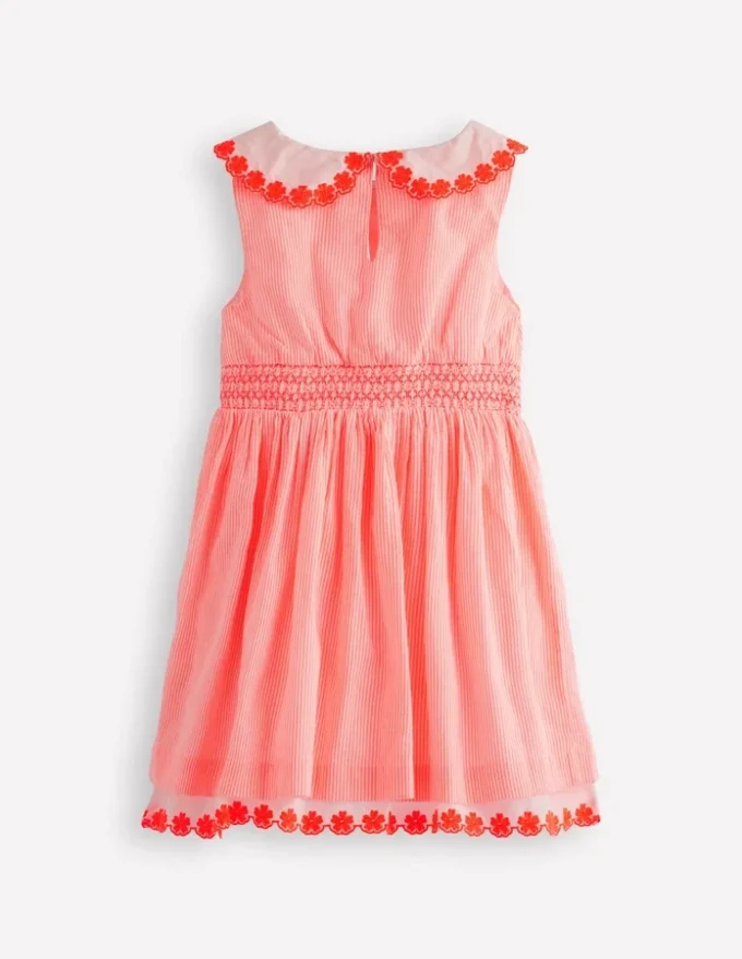 Nostalgic Broderie Dress Neon Coral Seersucker Nostalgic Broderie Dress Neon Coral Seersucker