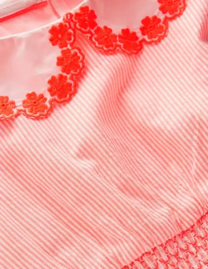 Nostalgic Broderie Dress Neon Coral Seersucker Nostalgic Broderie Dress Neon Coral Seersucker