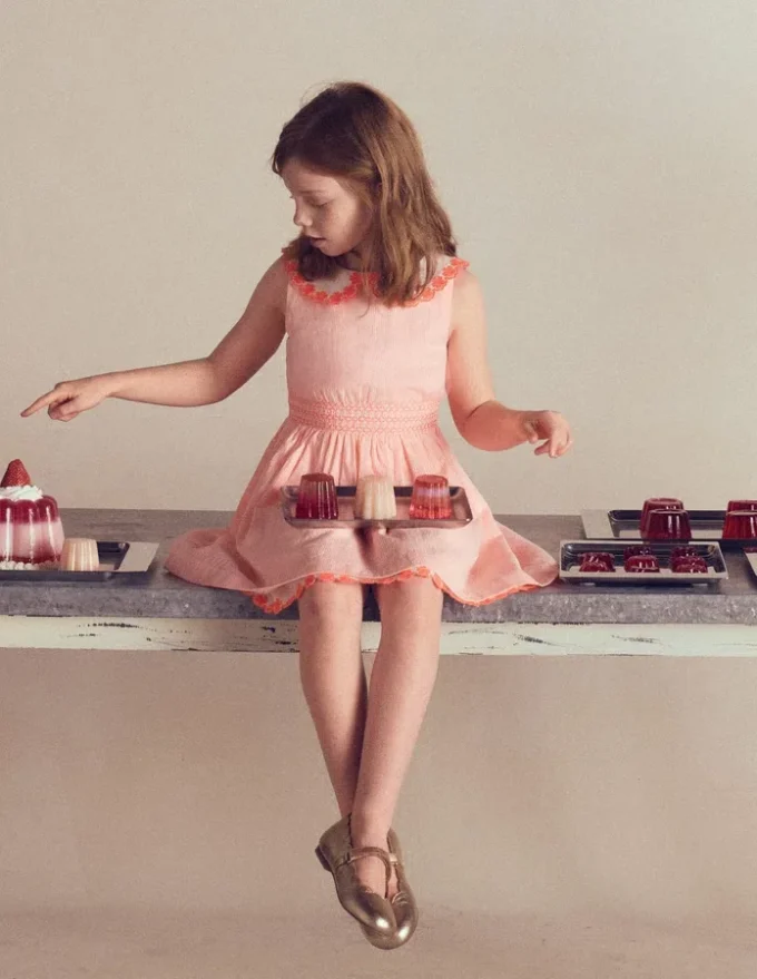 Nostalgic Broderie Dress Neon Coral Seersucker Nostalgic Broderie Dress Neon Coral Seersucker