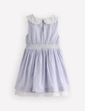 Nostalgic Broderie Dress Salt Blue Ticking Stripe
