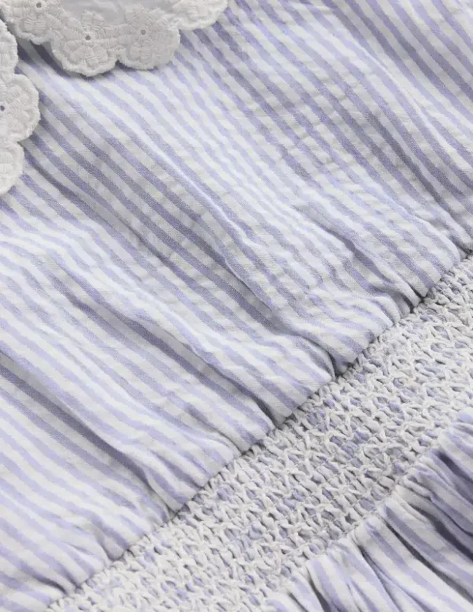 Nostalgic Broderie Dress Salt Blue Ticking Stripe