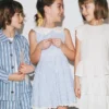 Nostalgic Broderie Dress Salt Blue Ticking Stripe