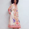 Notch Collar Linen Blend Tunic Multi Tiger Tapestry