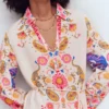 Notch Collar Linen Blend Tunic Multi Tiger Tapestry