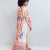 Notch Collar Linen Blend Tunic Multi Tiger Tapestry