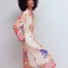 Notch Collar Linen Blend Tunic Multi Tiger Tapestry