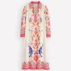 Notch Collar Linen Blend Tunic Multi Tiger Tapestry