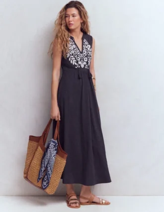 Notch Neck Jersey Maxi Dress Navy