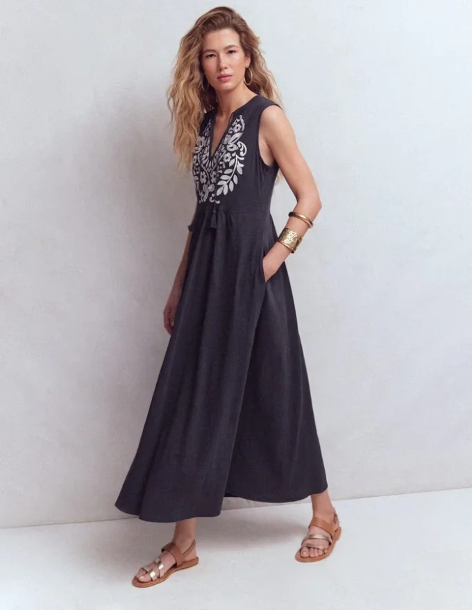 Notch Neck Jersey Maxi Dress Navy Notch Neck Jersey Maxi Dress Navy