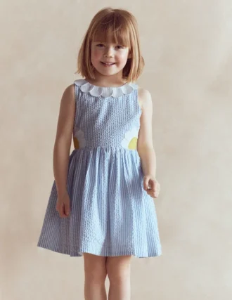 Novelty Cross-back Dress Blue Daisy Applique