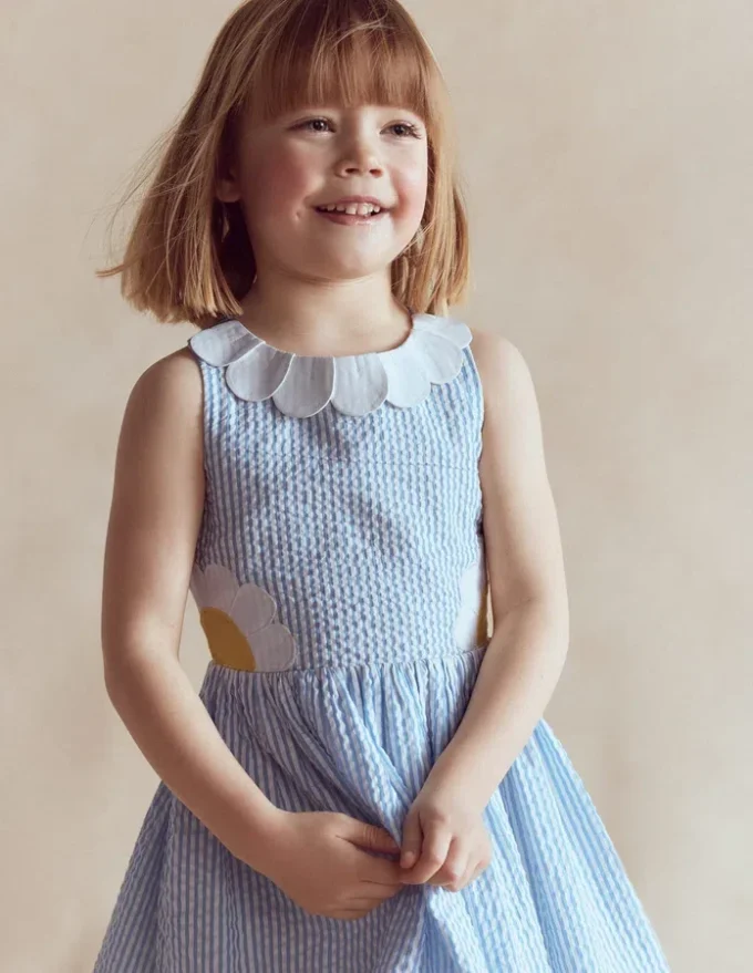 Novelty Cross-back Dress Blue Daisy Applique Novelty Cross-back Dress Blue Daisy Applique