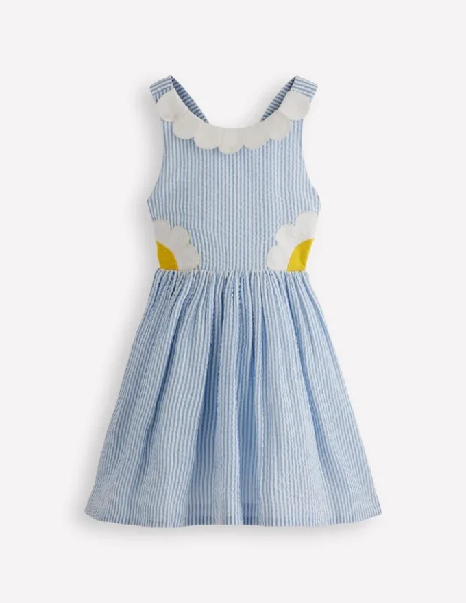Novelty Cross-back Dress Blue Daisy Applique Novelty Cross-back Dress Blue Daisy Applique