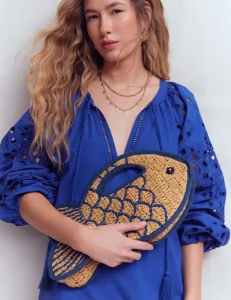 Novelty Fish Clutch Natural/Bright Blue