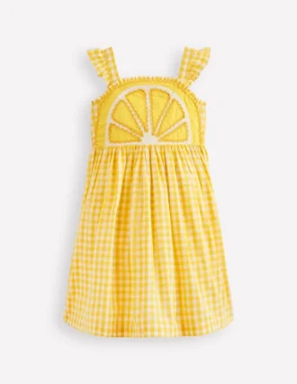 Novelty Strappy Dress Lemon Gingham