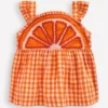 Novelty Strappy Top Orange and Ivory Gingham